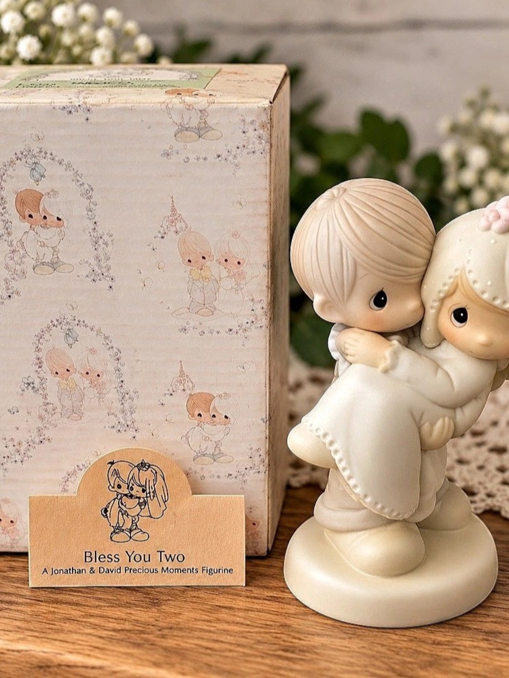 1982 Vintage Precious Moments Bless You Two E-9255 Figurine with Original Box